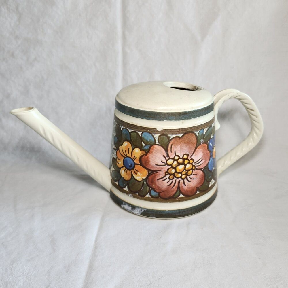Vtg Emsa West Germany Flowered Plastic Watering Can